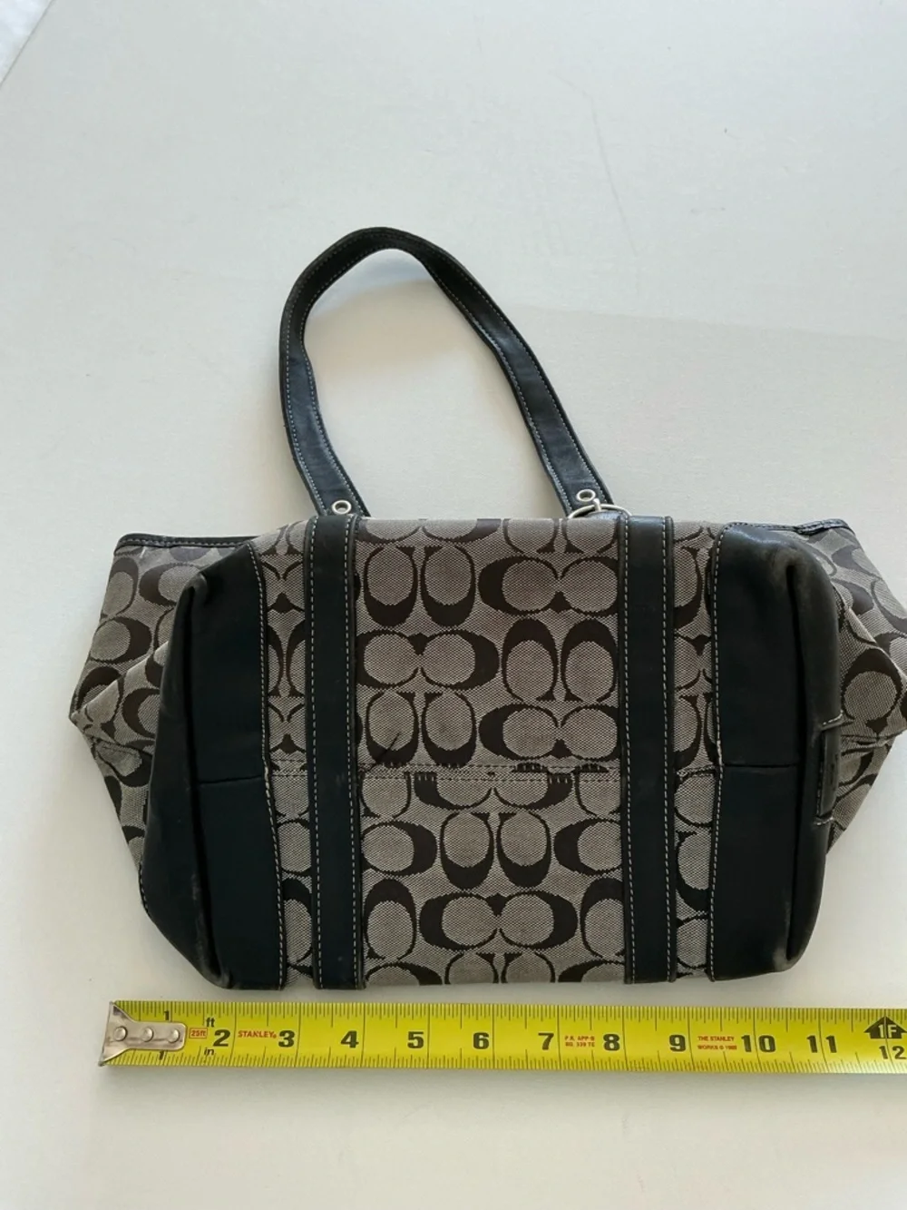 Coach Signature Canvas Tote Bag Brown Black Leather Trim Style 6042 - Picture 13 of 15